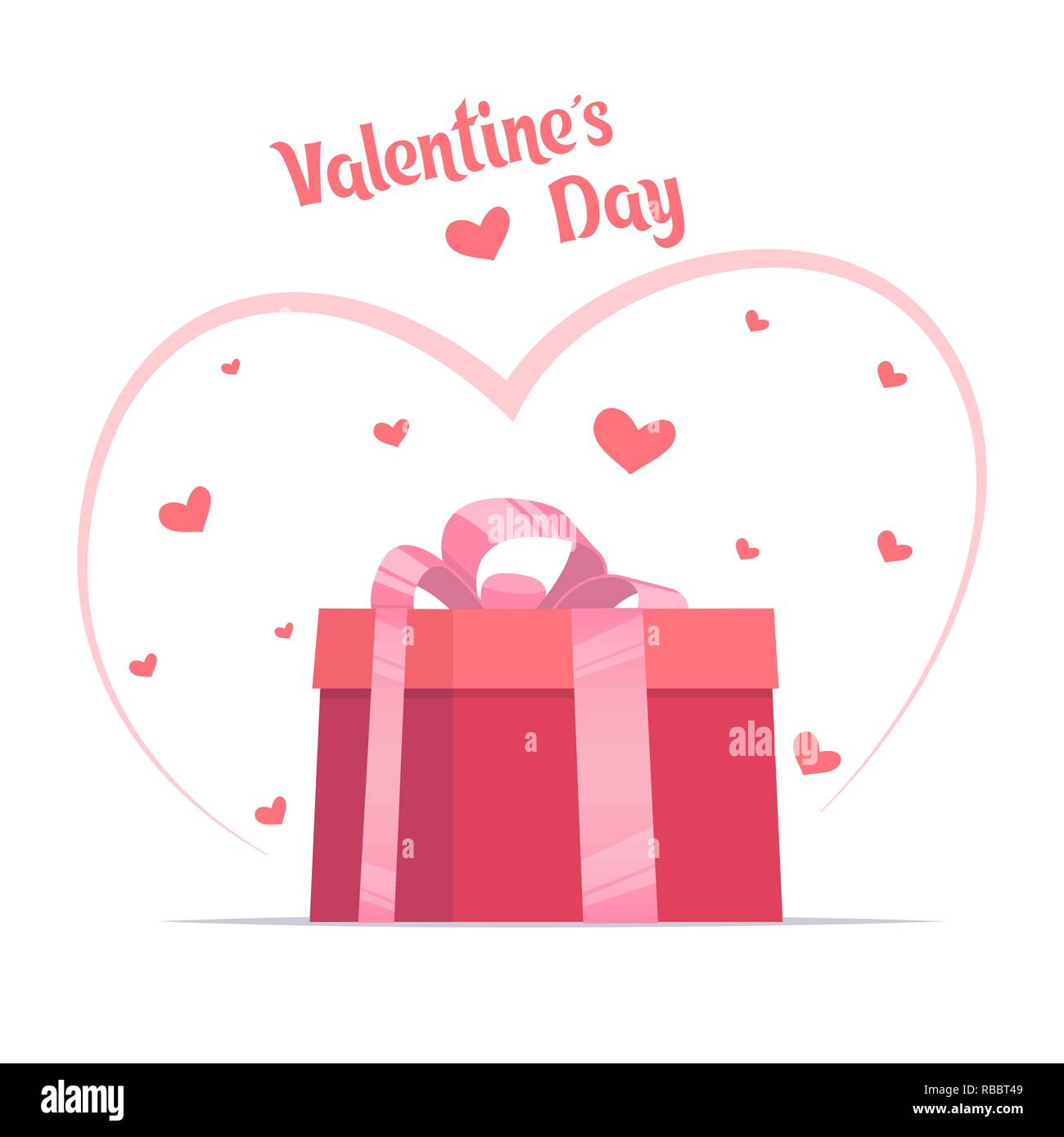 Pink gift box with big bow on it, and hearts around. Valentine s day ...