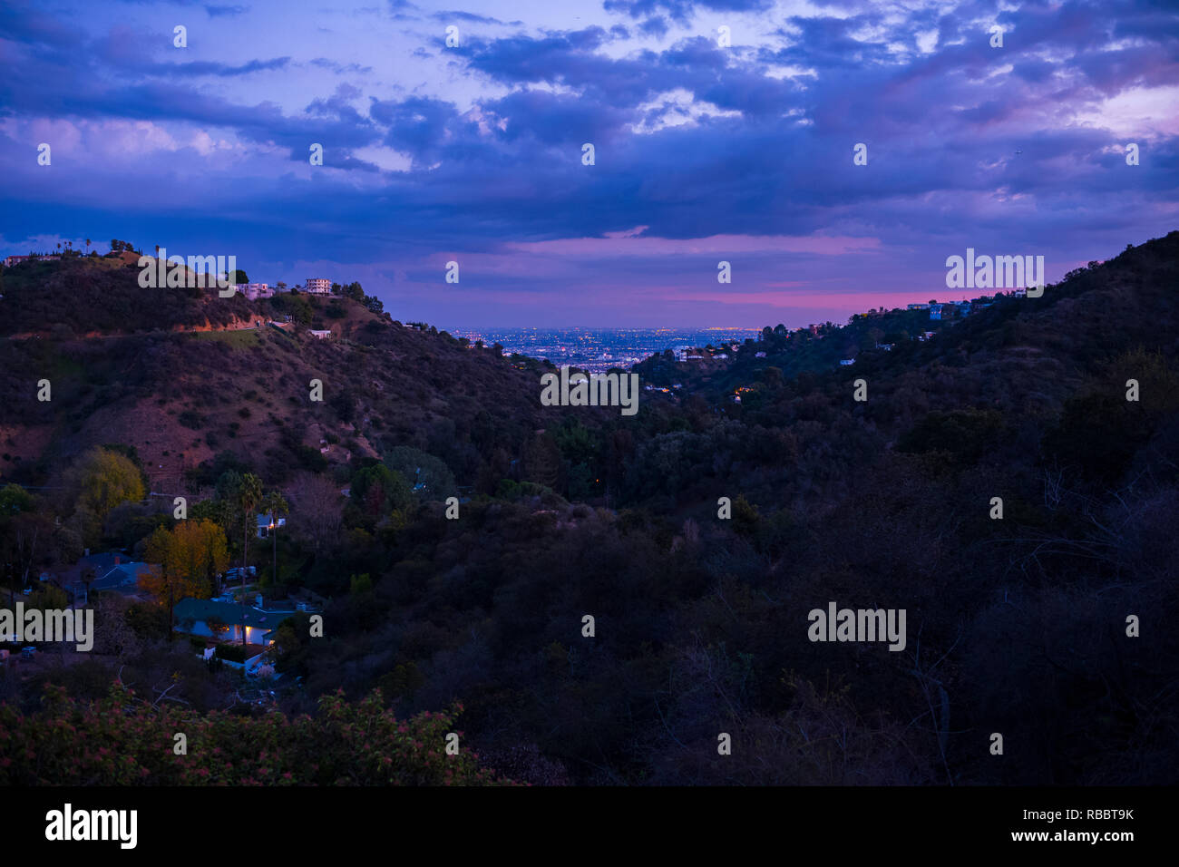 Hollywood homes, along Mulholland Drive, overlooking downtown Los