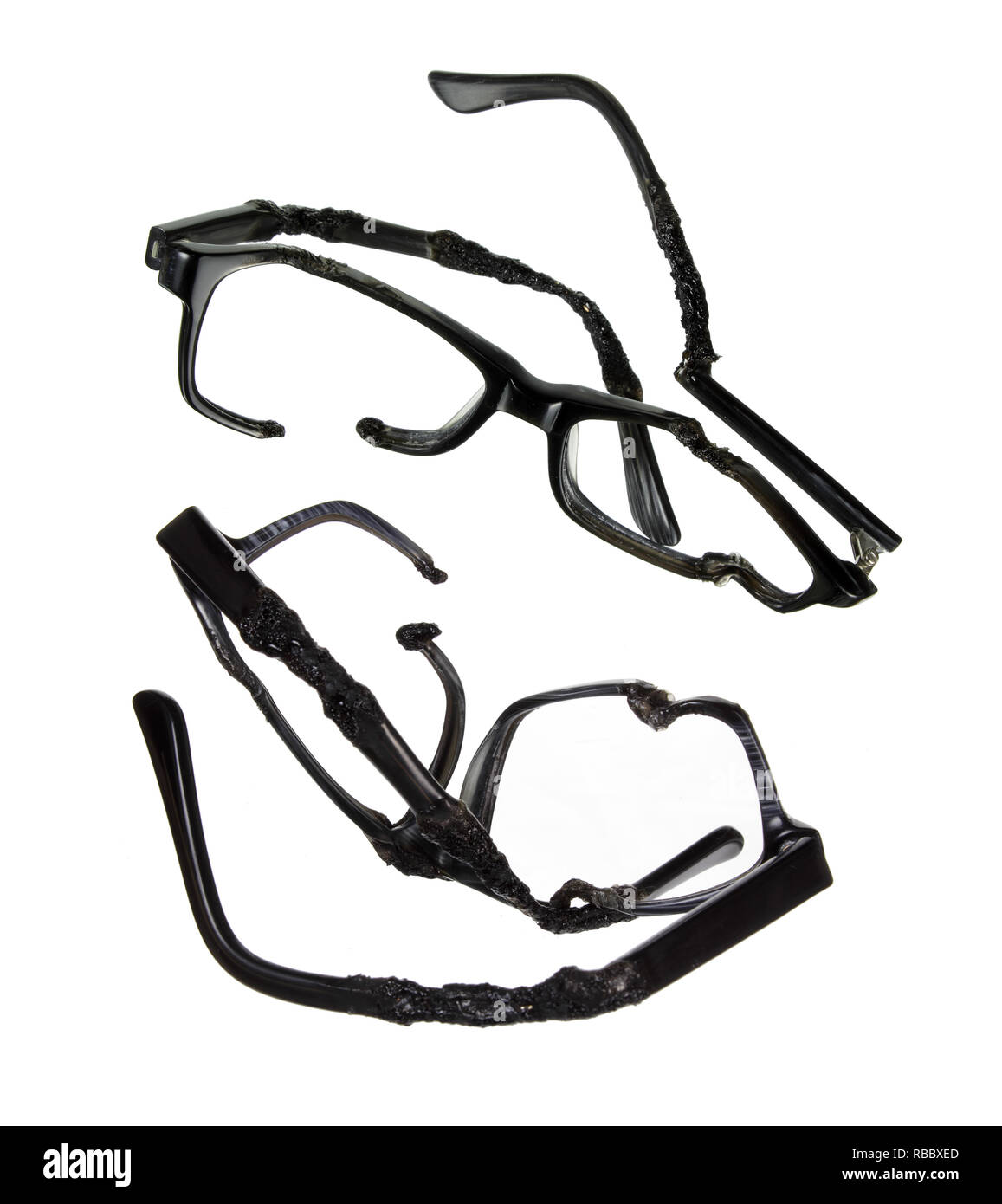 Wrecked Eye Glasses on White Background Stock Photo