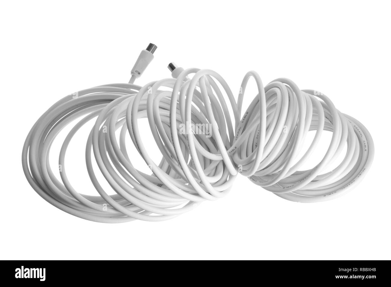 TV Aerial Extension Cable on White Background Stock Photo