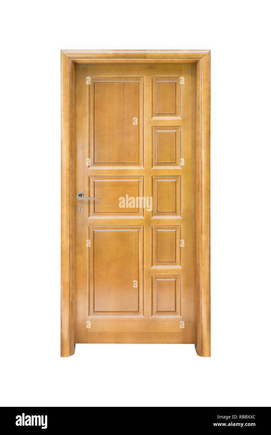 Wooden home door isolated white Stock Photo