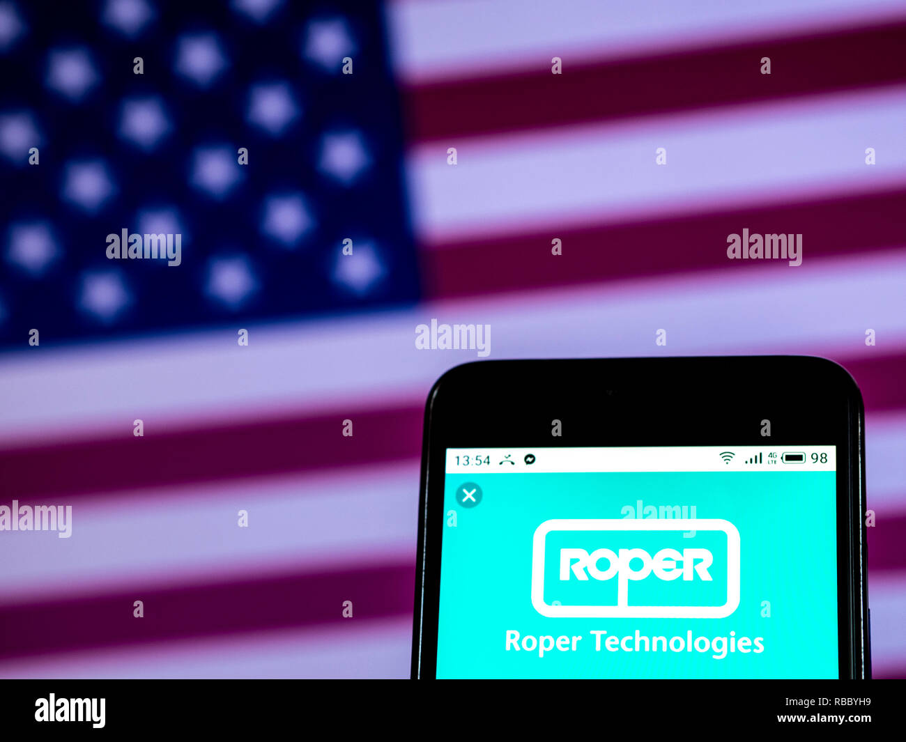 Roper Technologies, Inc. logo seen displayed on smart phone Stock Photo