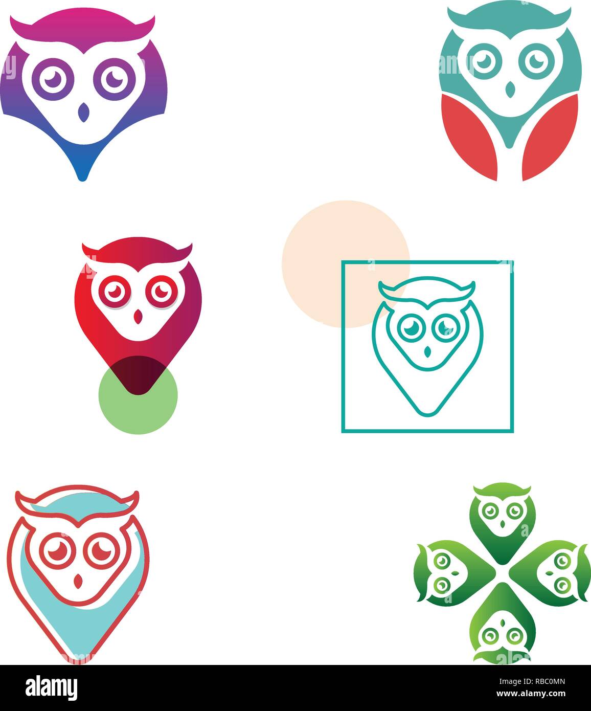 owl pin navigator creative logo template vector illustration, icon isolated elements Stock Vector