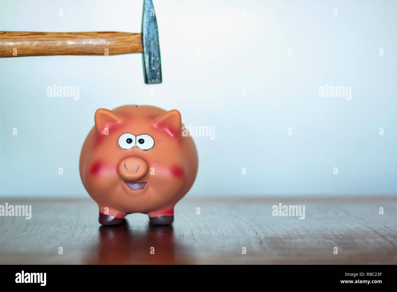 Hammer above a Piggy bank Stock Photo - Alamy