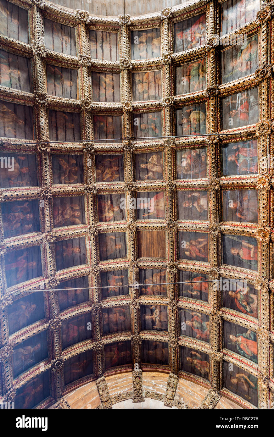 View Of The 17th Century Painted Coffered Ceiling Of The