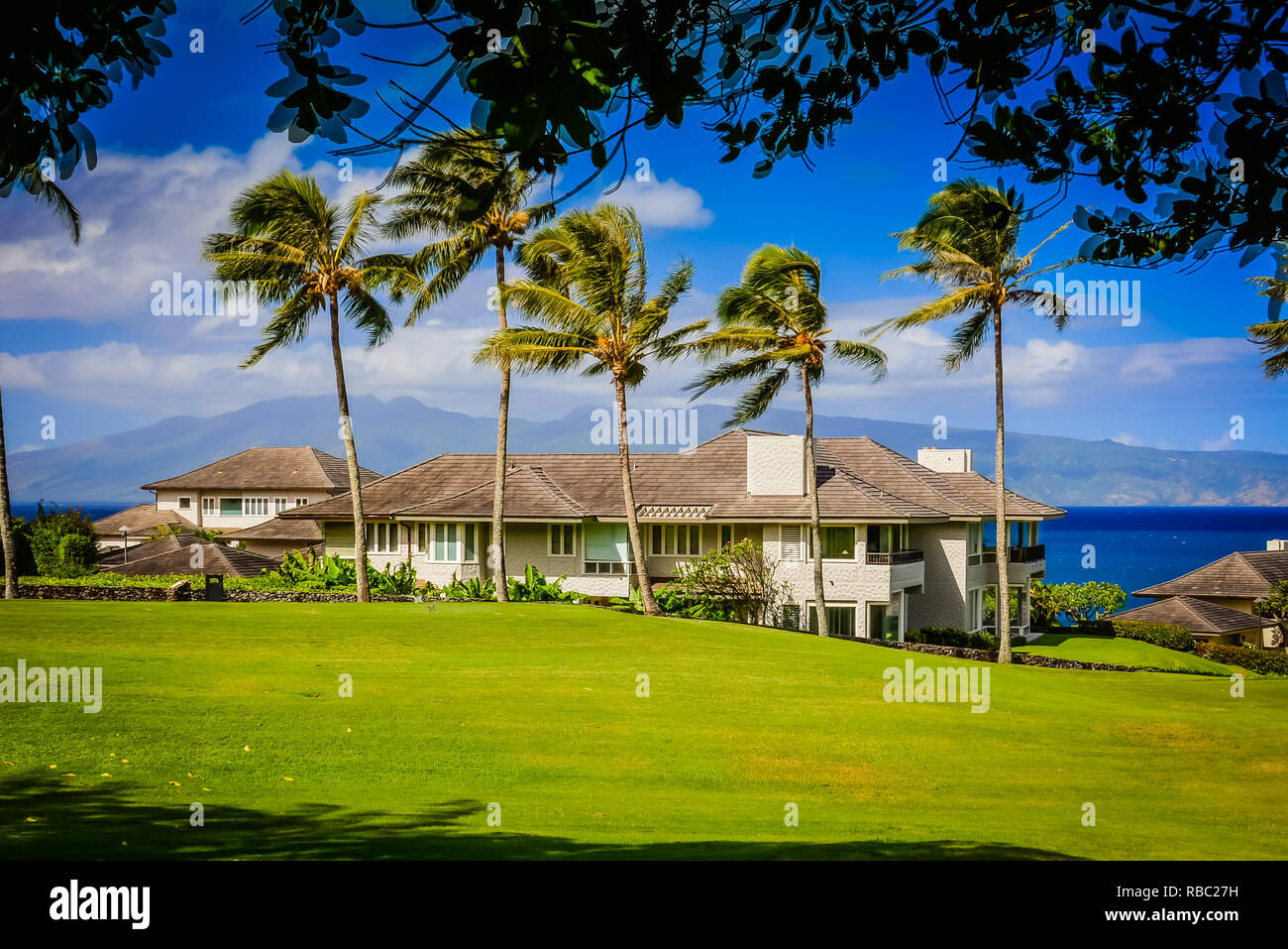 Kapalua, Maui, Hawaiian Islands.Upscale resort area with hotels, elegant homes, world class golf courses, beaches, and restaurants. Stock Photo