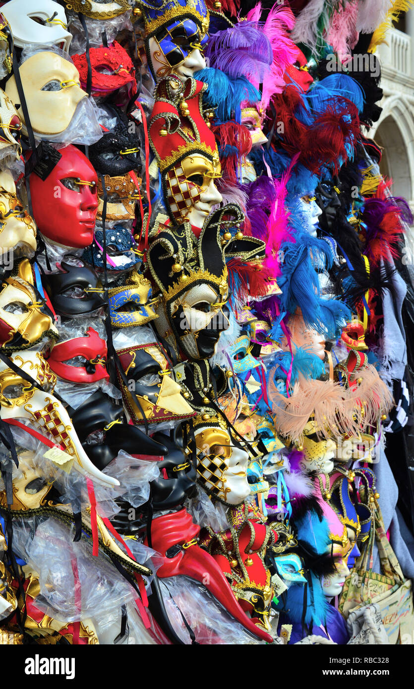 Colorful and traditional Venice Carnival Masks Stock Photo
