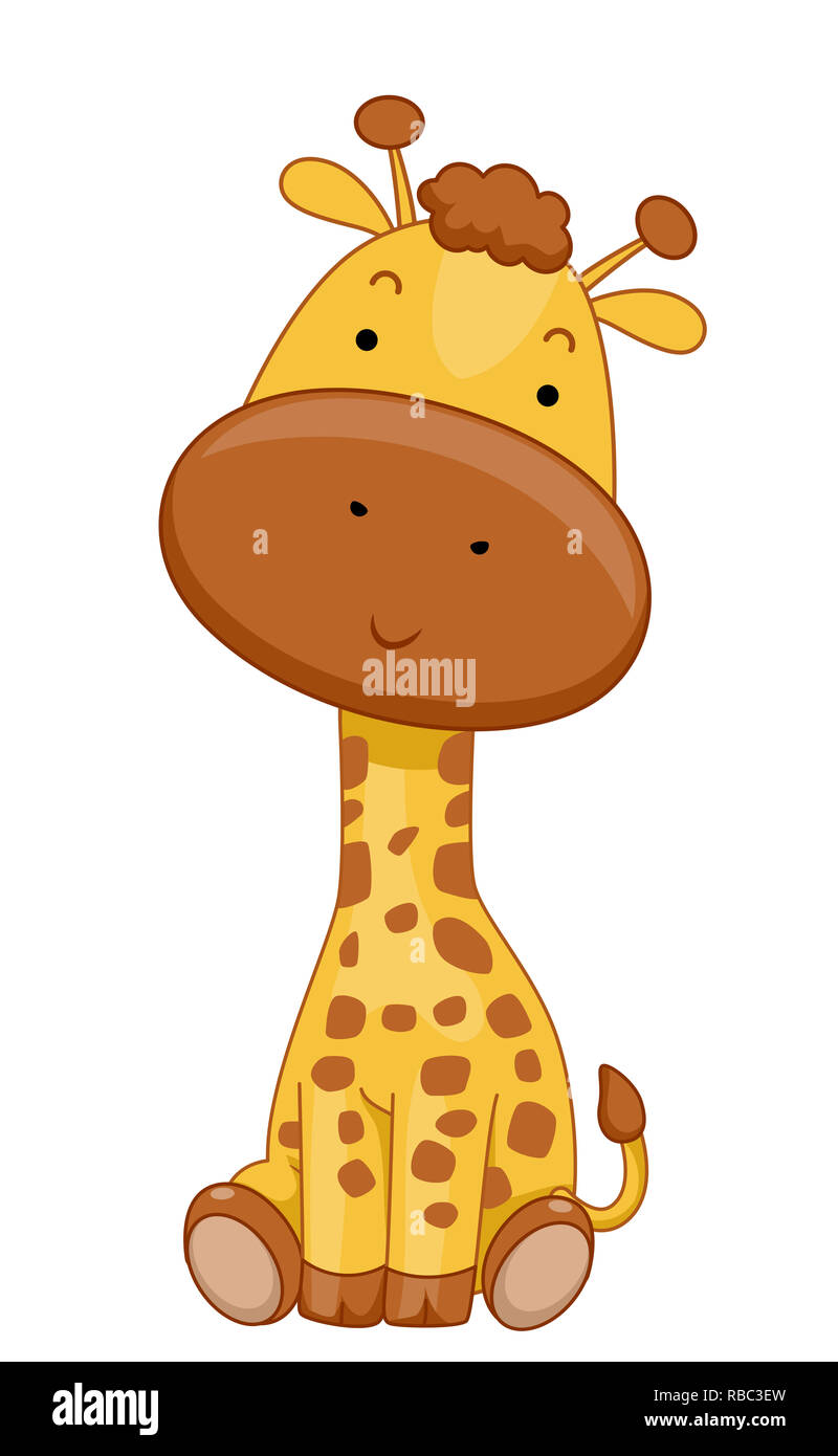 Illustration of a Cute Giraffe Sitting Down Stock Photo - Alamy