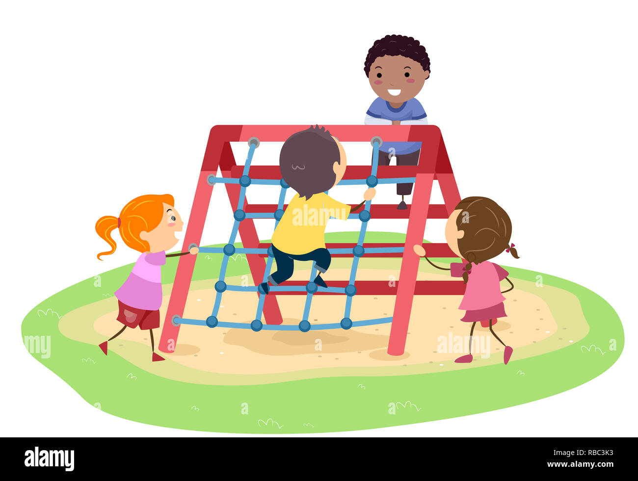 Illustration of Stickman Kids Playing in a Rope Climber in the ...
