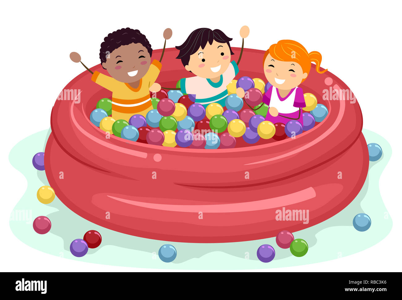 Illustration of Stickman Kids Having Fun Inside a Ball Pit in an