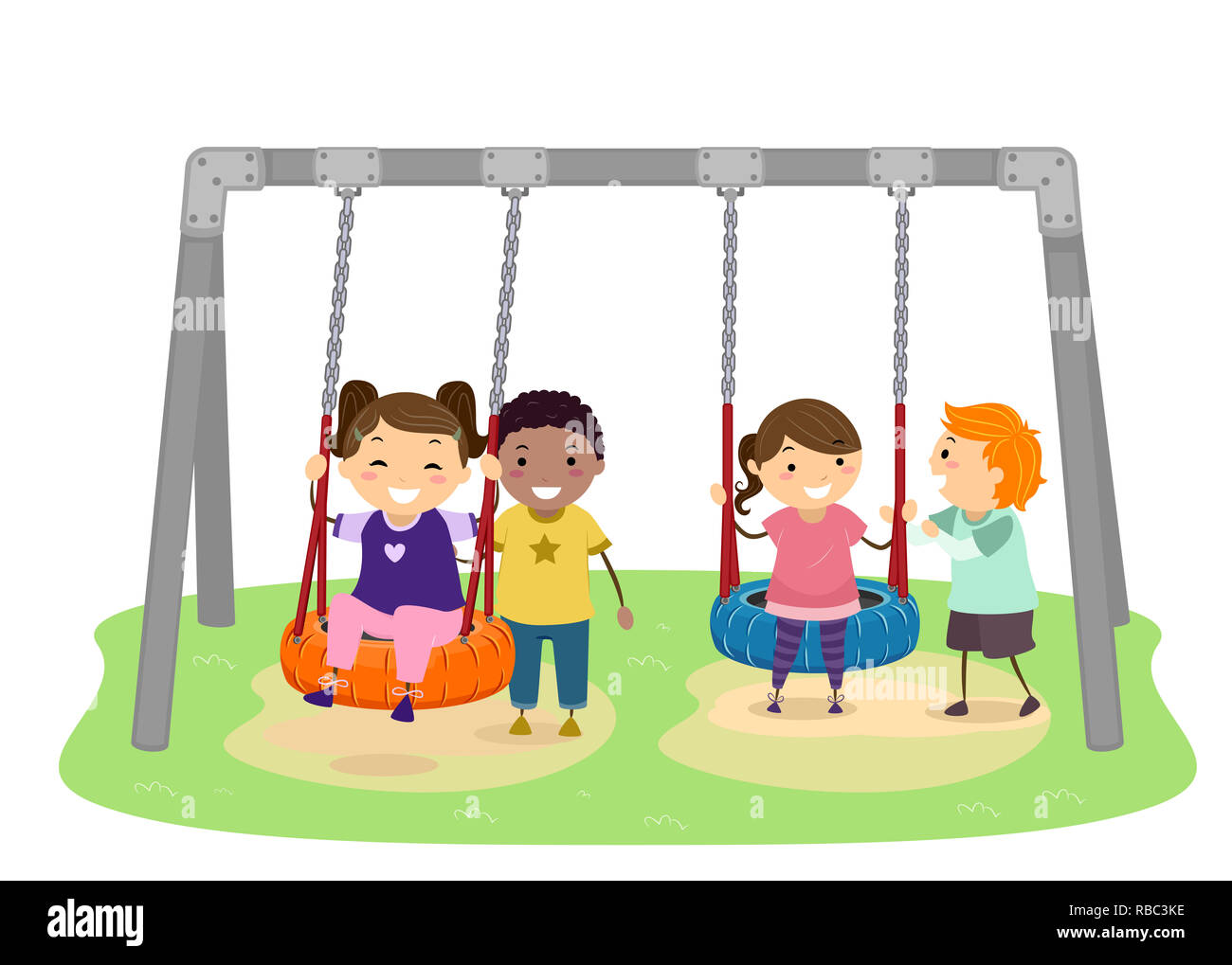 Illustration of Stickman Kids Playing in the Swing in the Playground ...