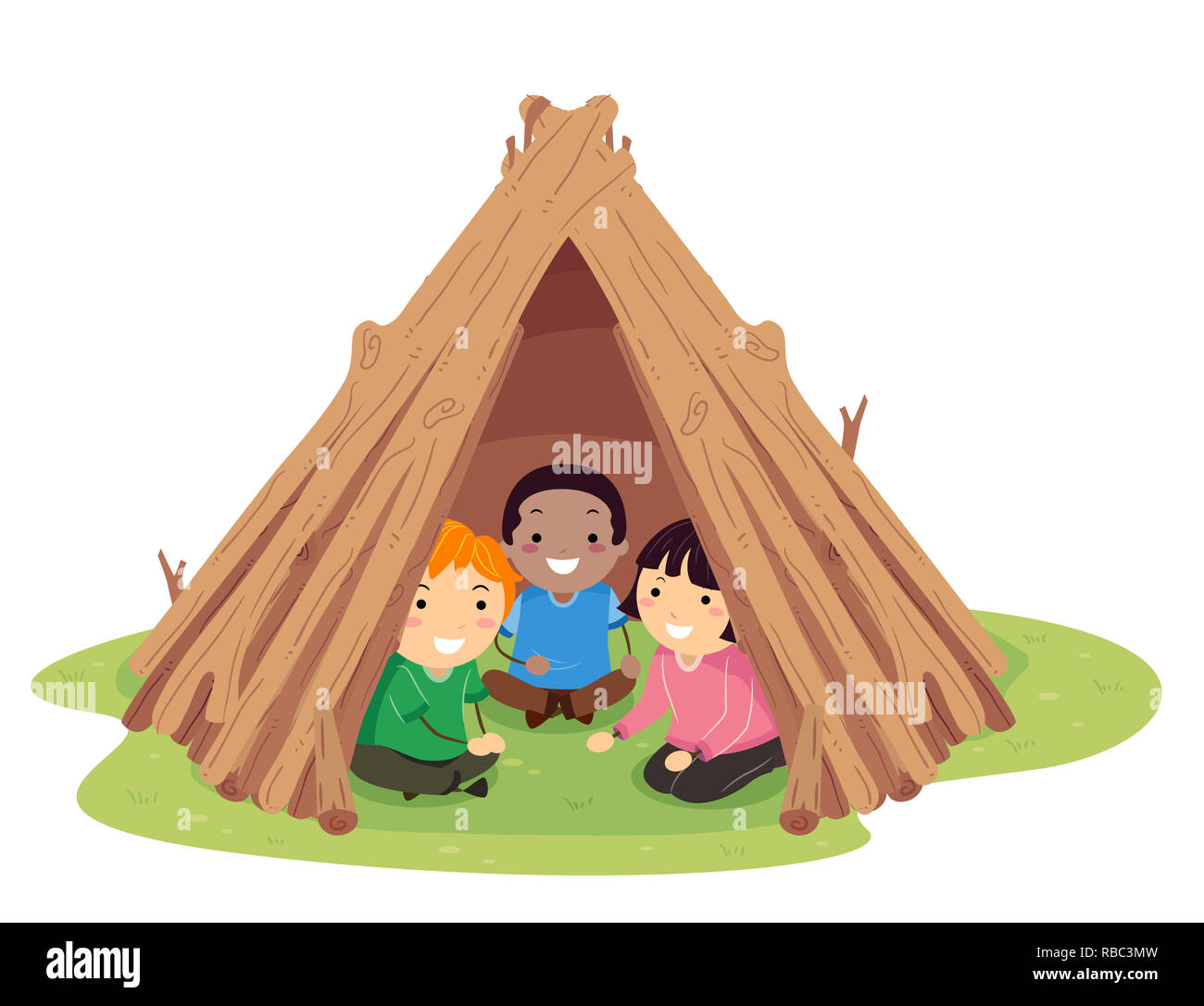 Illustration of Stickman Kids Playing Inside a Backyard Garden Teepee Stock Photo