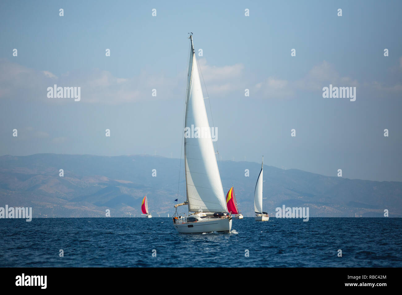 Sailing luxury boats in the yacht regatta, Aegean Sea Greece Stock ...