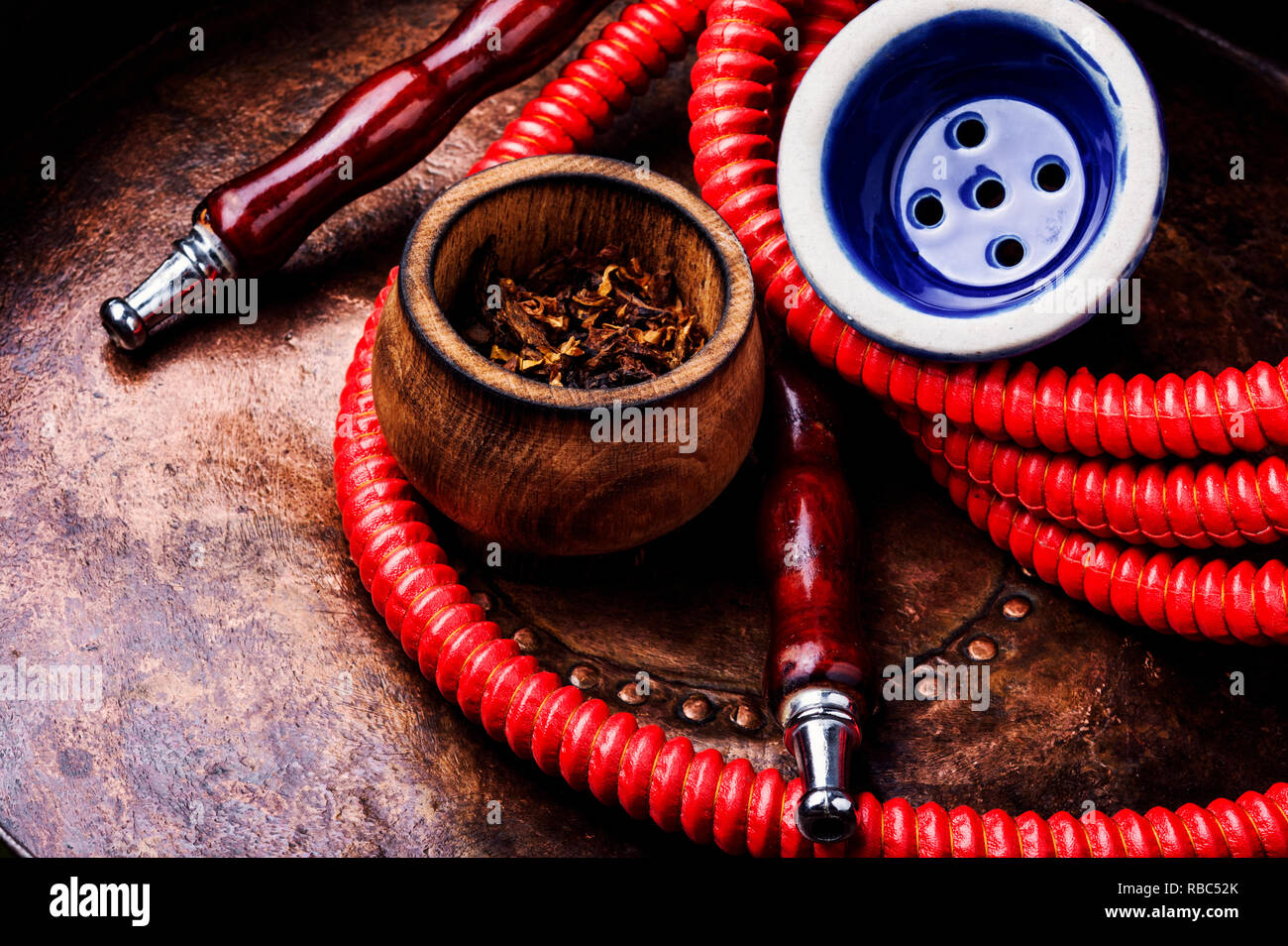 Oriental exotic hookah .Smoking turkish shisha.Tobacco in a snuffbox and hookah Stock Photo Alamy