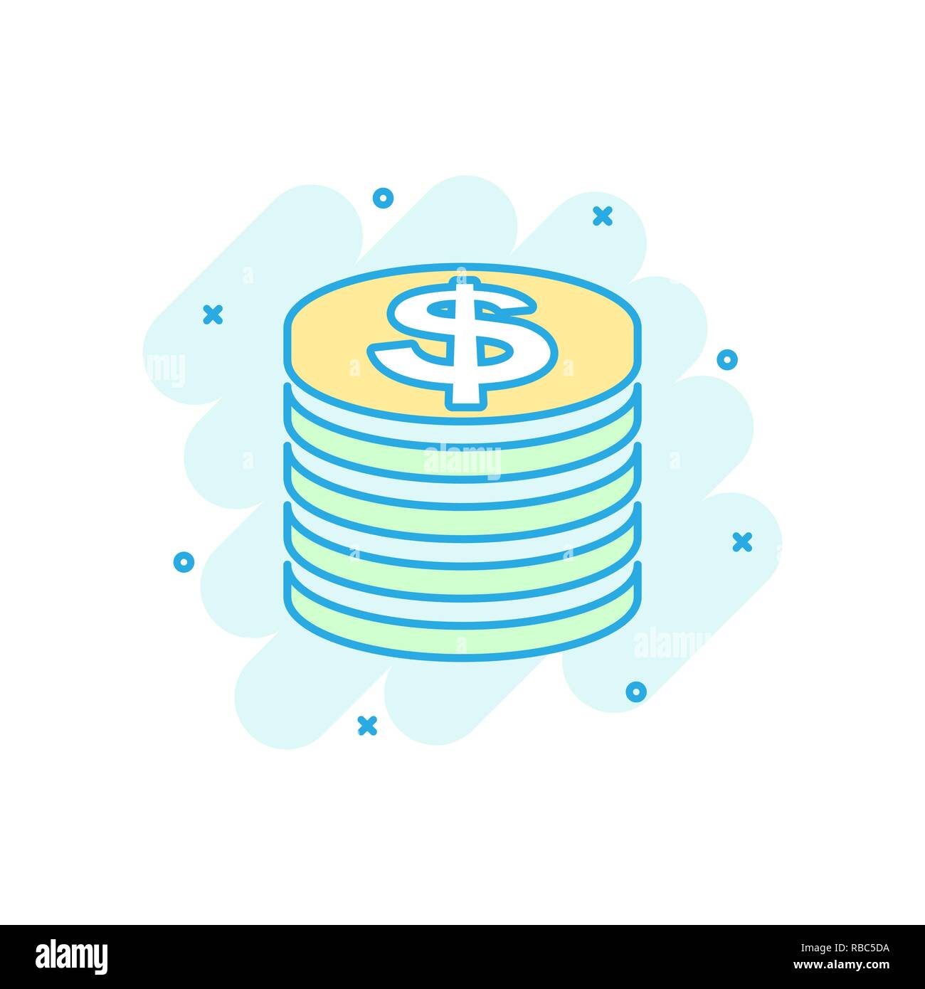 Coins stack icon in comic style. Dollar coin vector cartoon ...