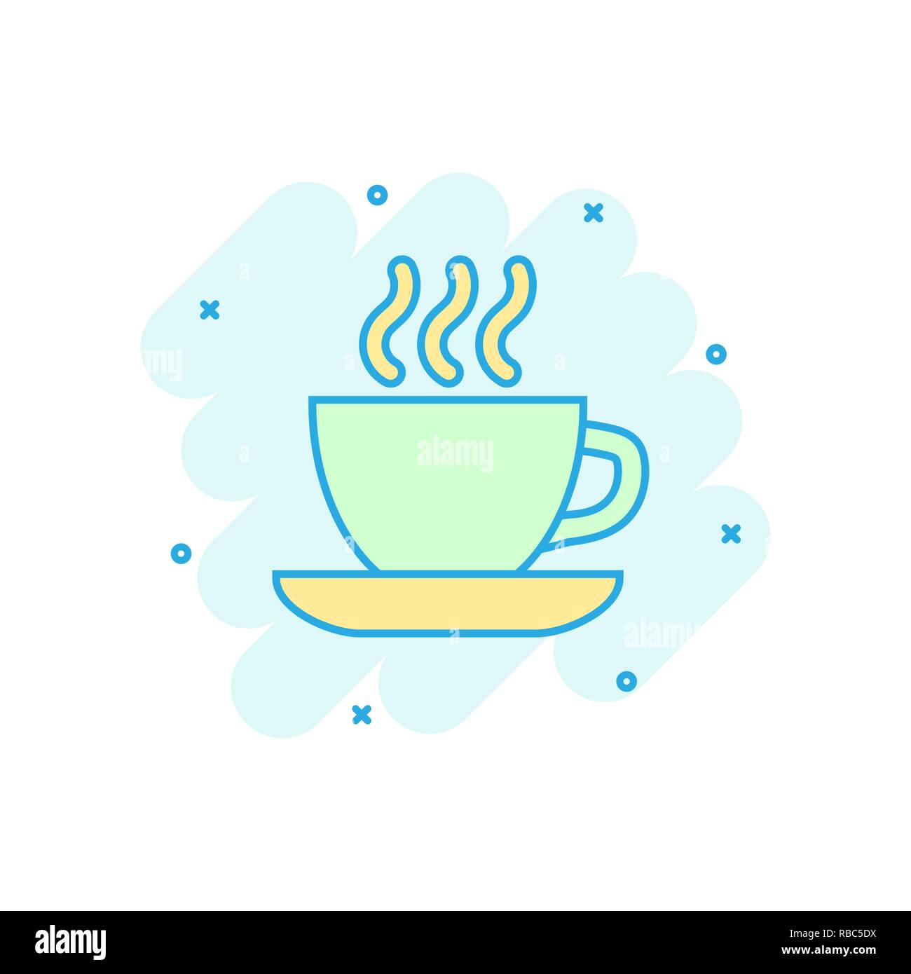 Coffee, tea cup icon in comic style. Coffee mug vector cartoon ...