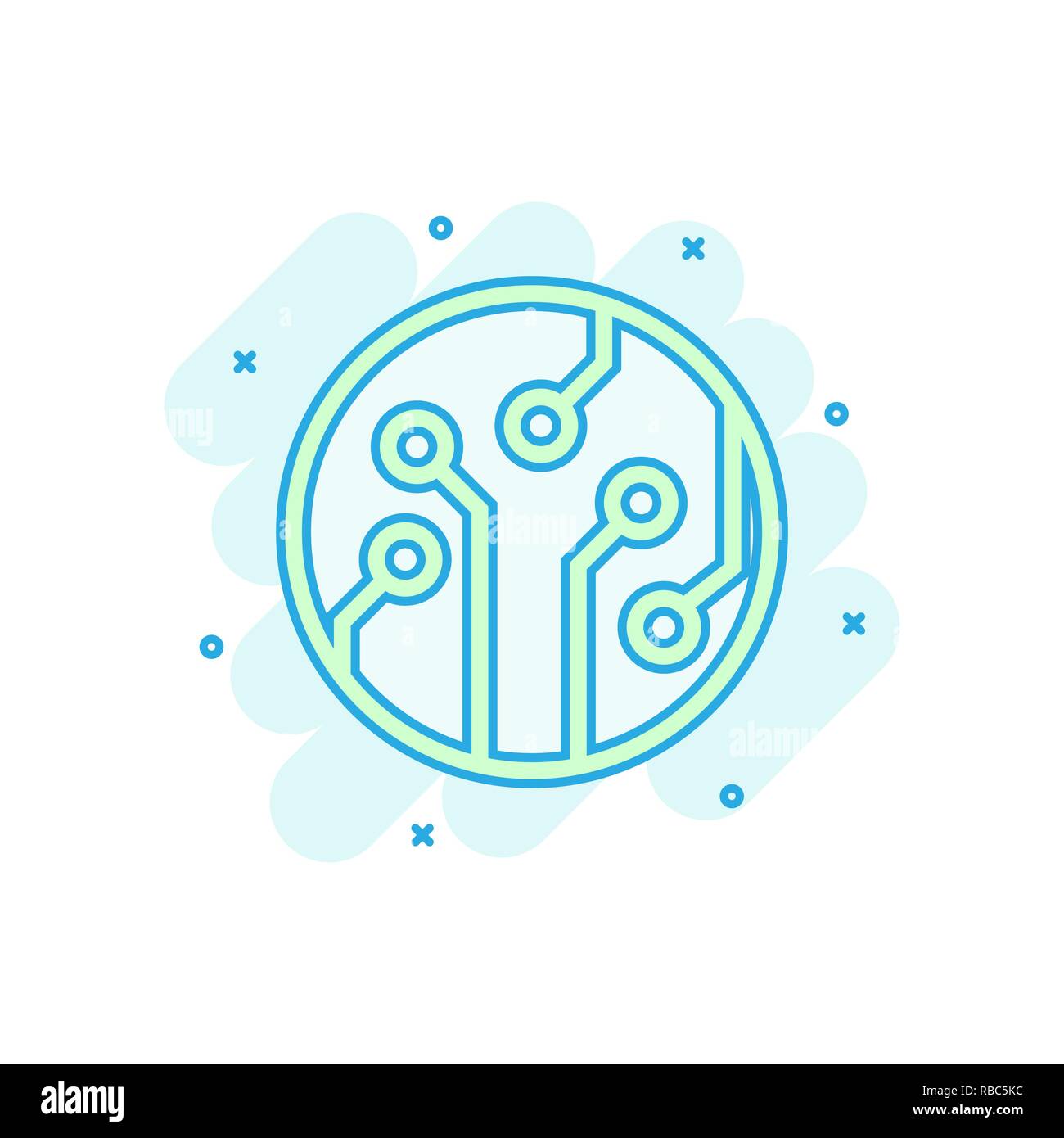 Circuit board icon in comic style. Technology microchip vector cartoon ...