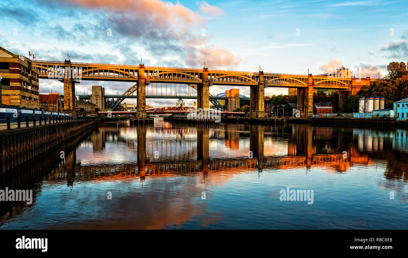 High level bridge at sunset Stock Photo