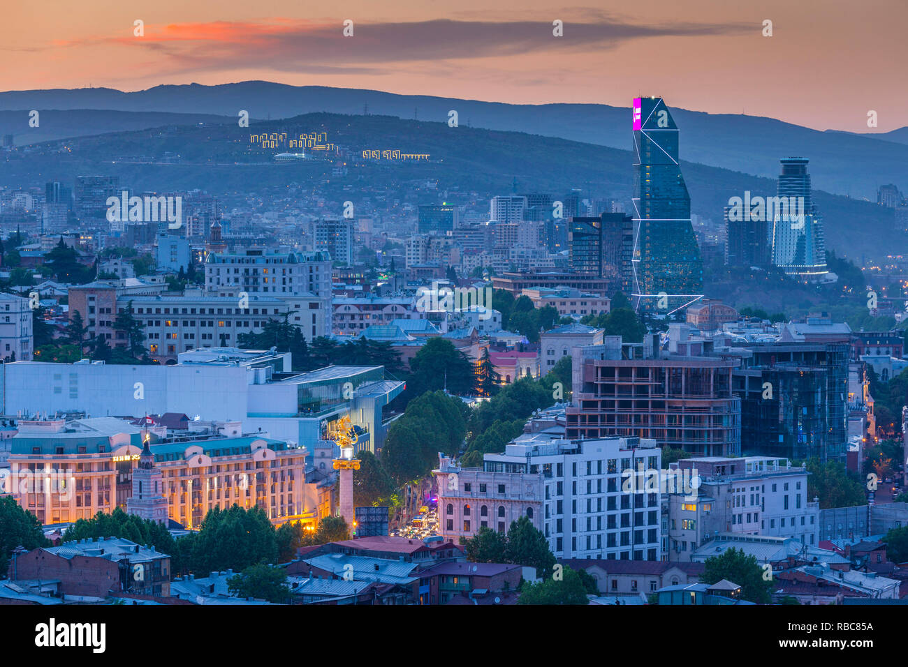 Tbilisi, Narikala Fortress, high angle city skyline Stock