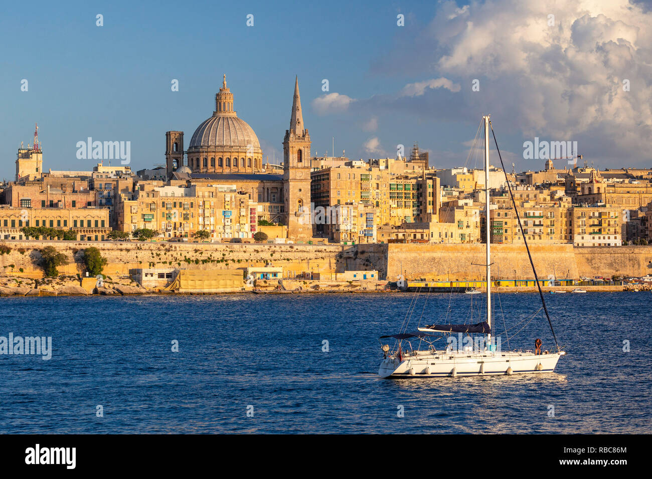 Malta, Malta, Valletta, View over Old Town with St John's Co-Cathedral Stock Photo