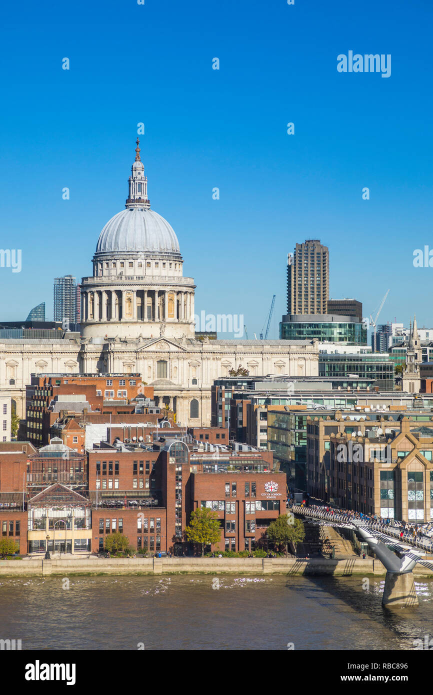 St Paul's cathedral and Millennium Bridge, London, England, UK Stock Photo