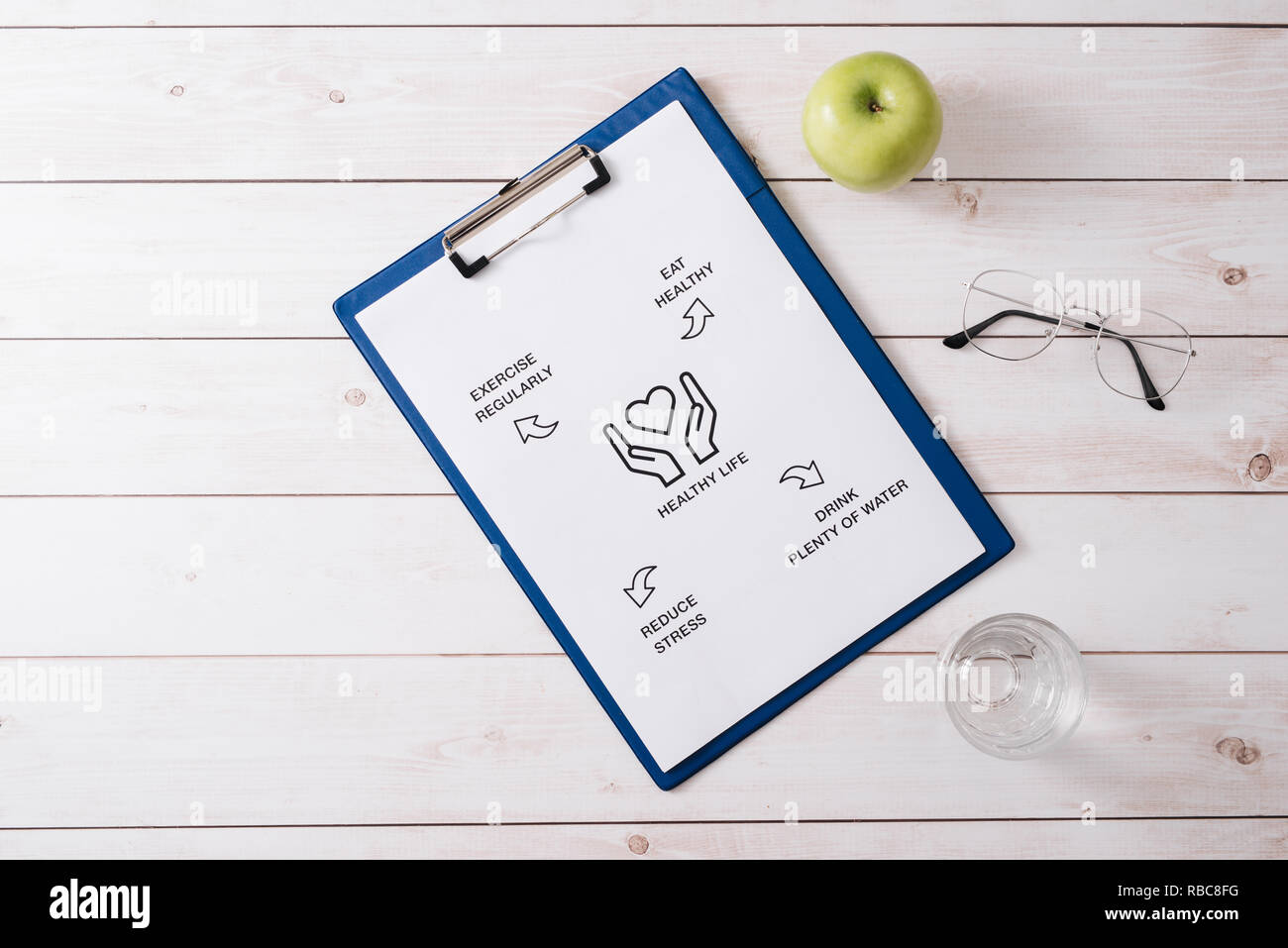 High Angle View Of A Meal Plan Concept On Wooden Desk Stock Photo