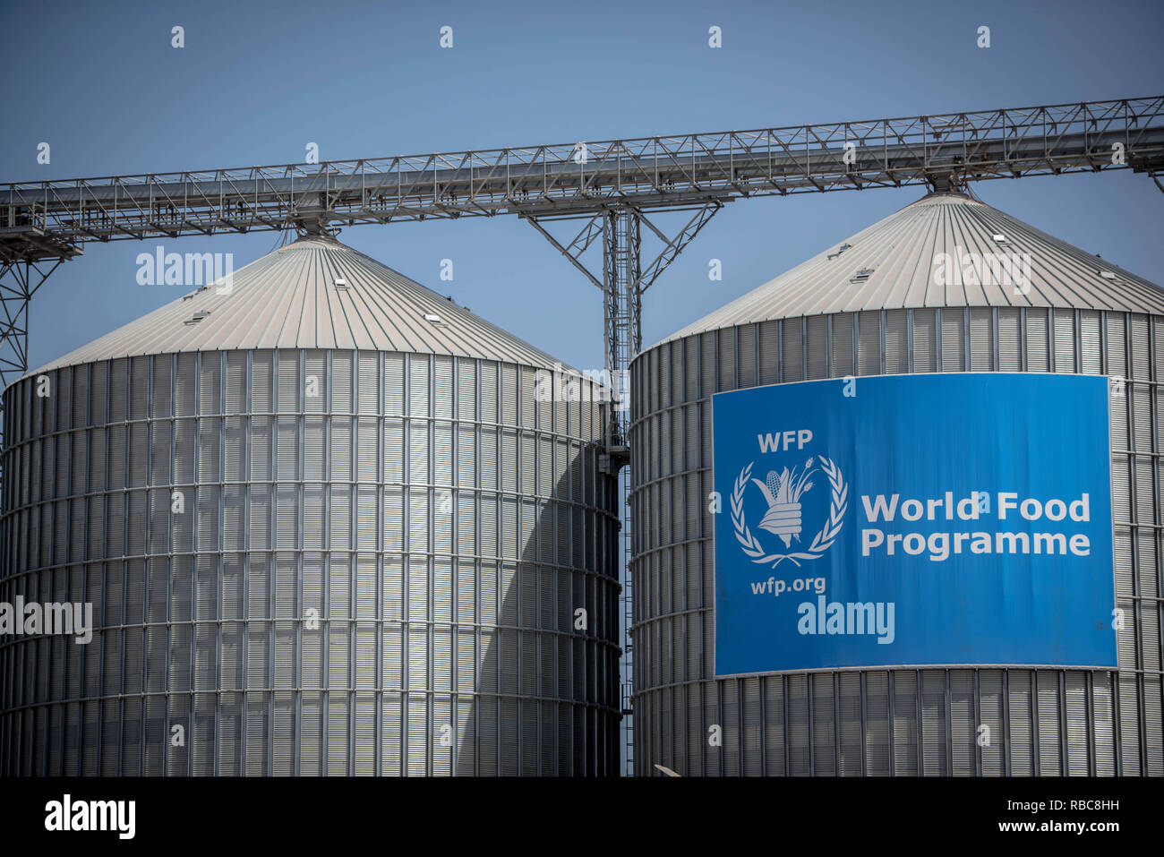 Image Â©Licensed to Andrew Parsons / Parsons Media . 12/01/2018. Djibouti ,  United Kingdom. Djibouti Port. Pictures taken December 16th 2017. World  Food Programme Grain stores in the port of Djibouti, East