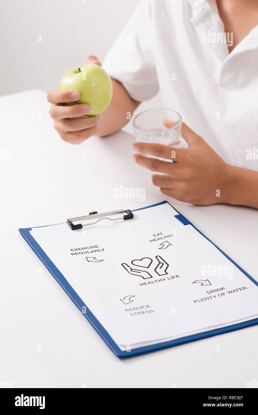 Top View Of A Meal Plan Concept On white table Stock Photo