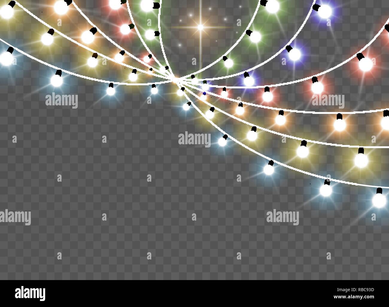 Christmas lights isolated on transparent background. Xmas glowing