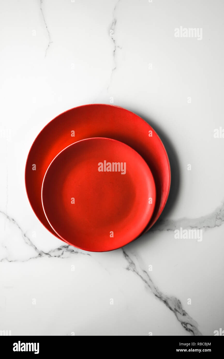 empty red plate on marble - recipe backgrounds, restaurant menu ...
