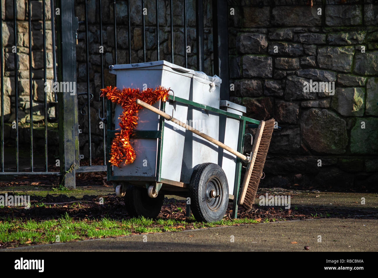Dust cart decorated for Christmas Stock Photo
