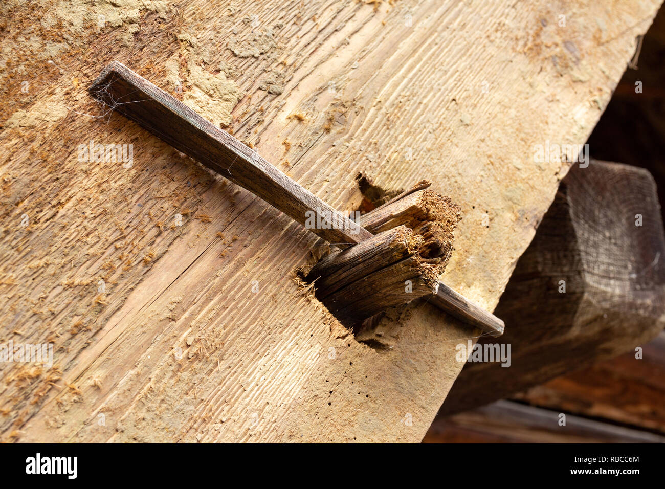 Timberwork of a building in the Row of Wine Cellars open-air museum, Cak, Hungary. Stock Photo