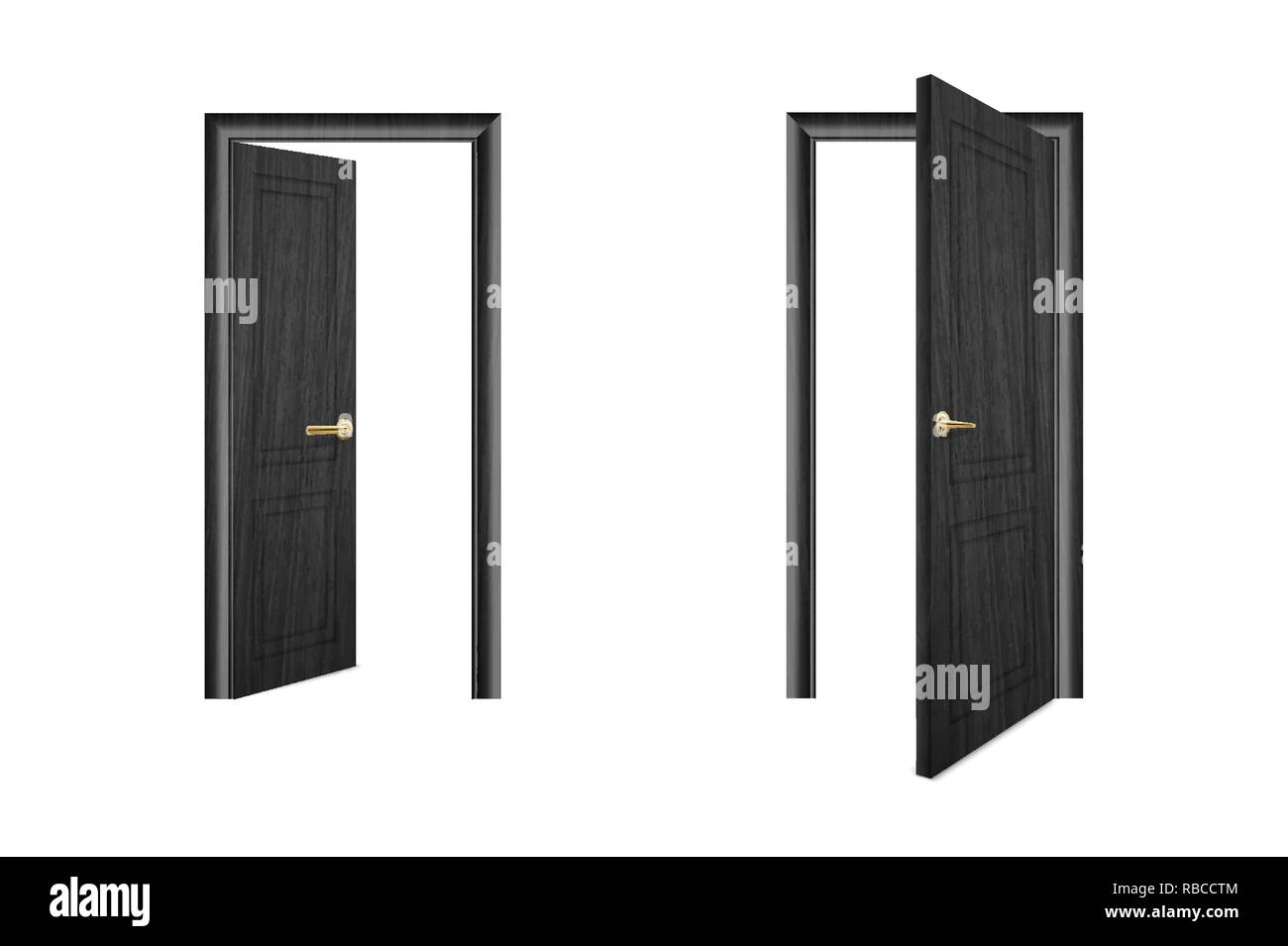Vector Realistic Different Opened And Closed Black Wooden Door Icon Set Closeup Isolated On Brown Background Elements Of Architecture Design Template Of Classic Home Door For Graphics Front View Stock Vector Image