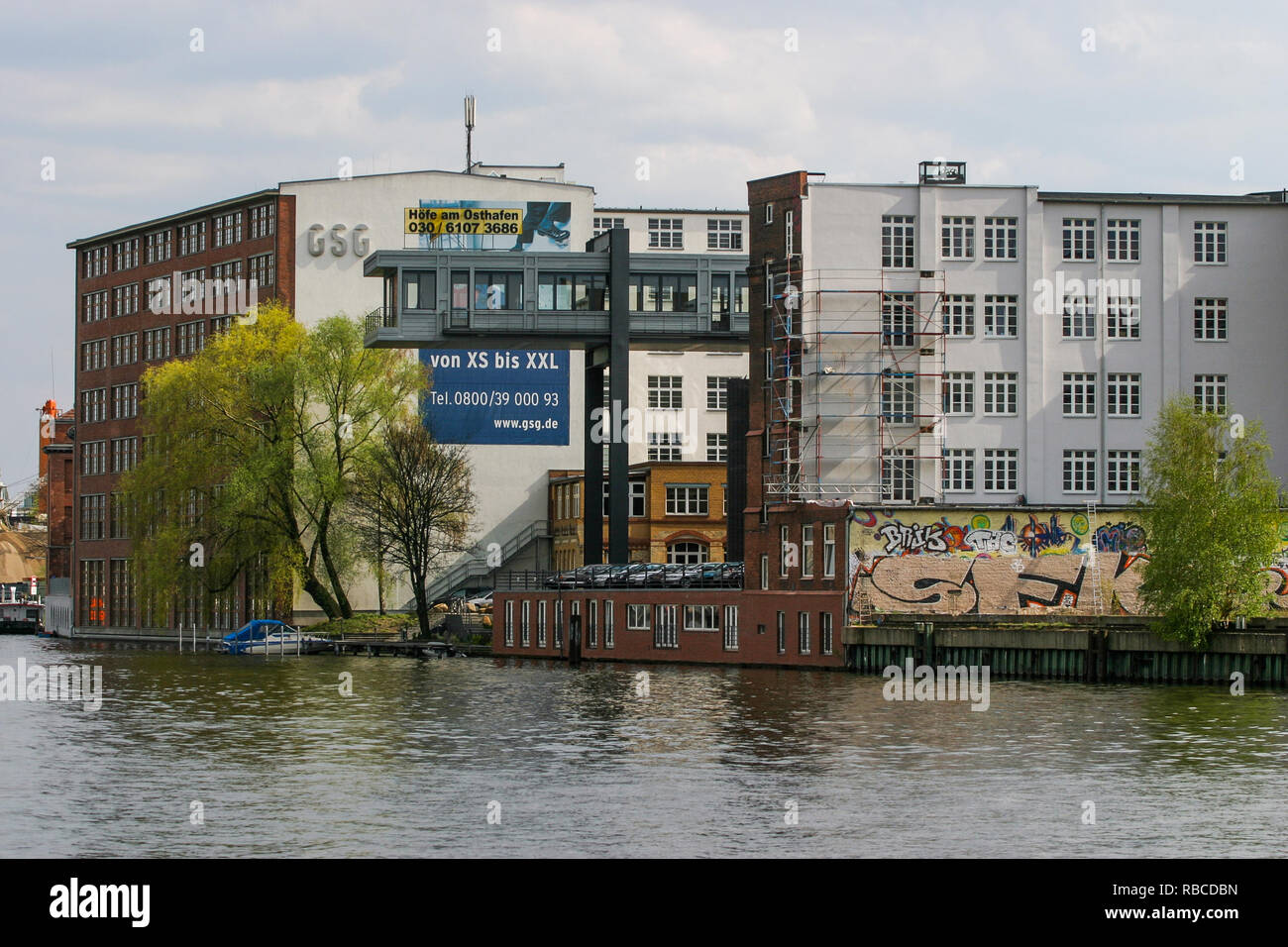 Spree riverbanks seen from a crusie boat, Berlin, Germany Stock Photo