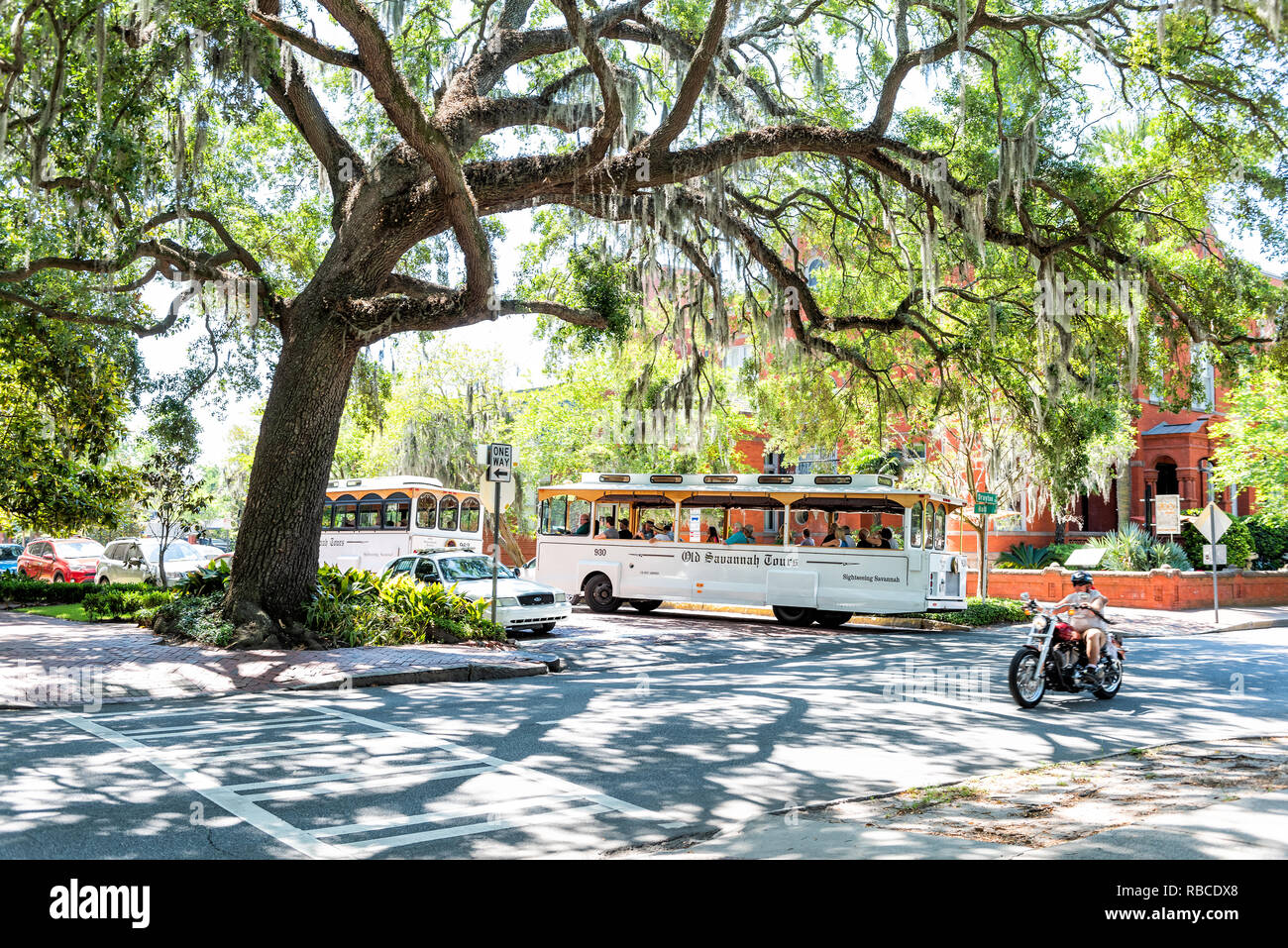 Savannah, USA May 11, 2018 Street near Forsyth park, during