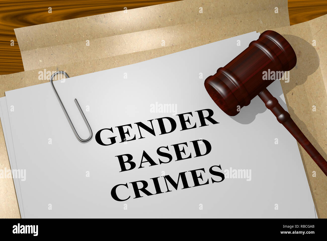 3D illustration of GENDER BASED CRIMES title on legal document Stock