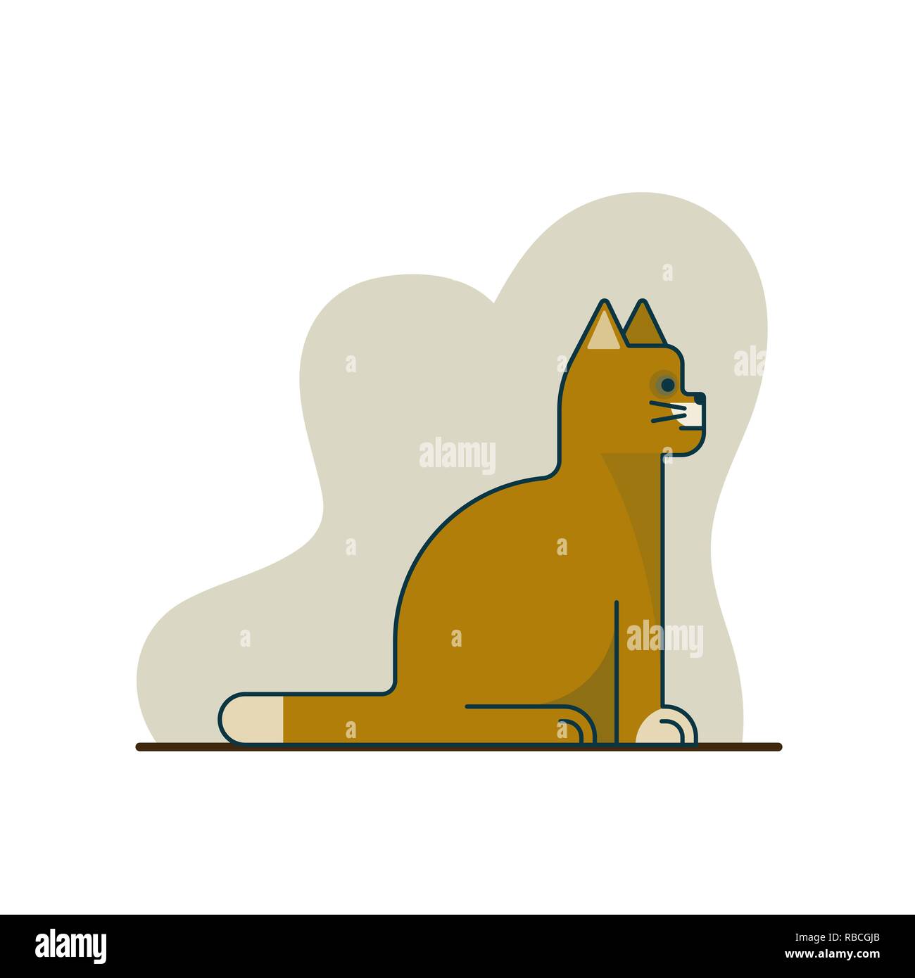Cat is sitting. Flat icon. Vector illustration. Gray background. Nice paws, tail ears. Stock Vector