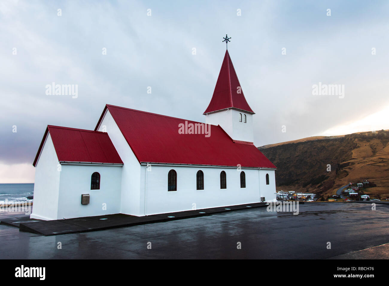 Vakurkirkja church in Vik, small town in south Iceland Stock Photo