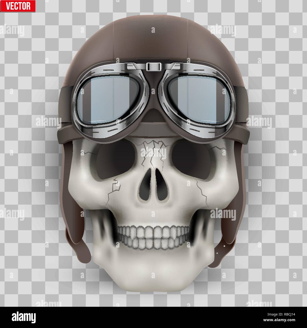 Human skull with retro aviator or biker helmet. Stock Vector