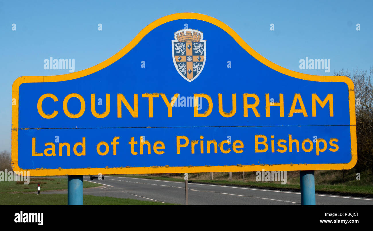 County boundary sign at County Durham, Durham, England, UK Stock Photo