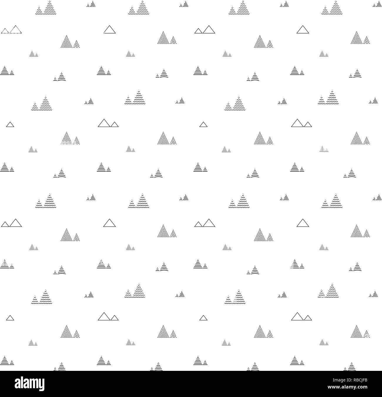 Triangles seamless pattern. Abstract geometric repeat with little and tiny triangular shaped trees or homes Stock Vector