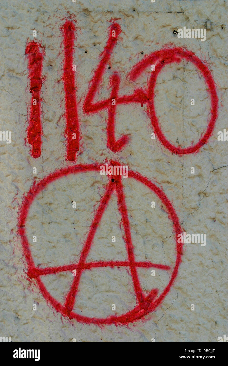 Anarchist graffiti, Prenzlauerberg district, Berlin, Germany Stock Photo