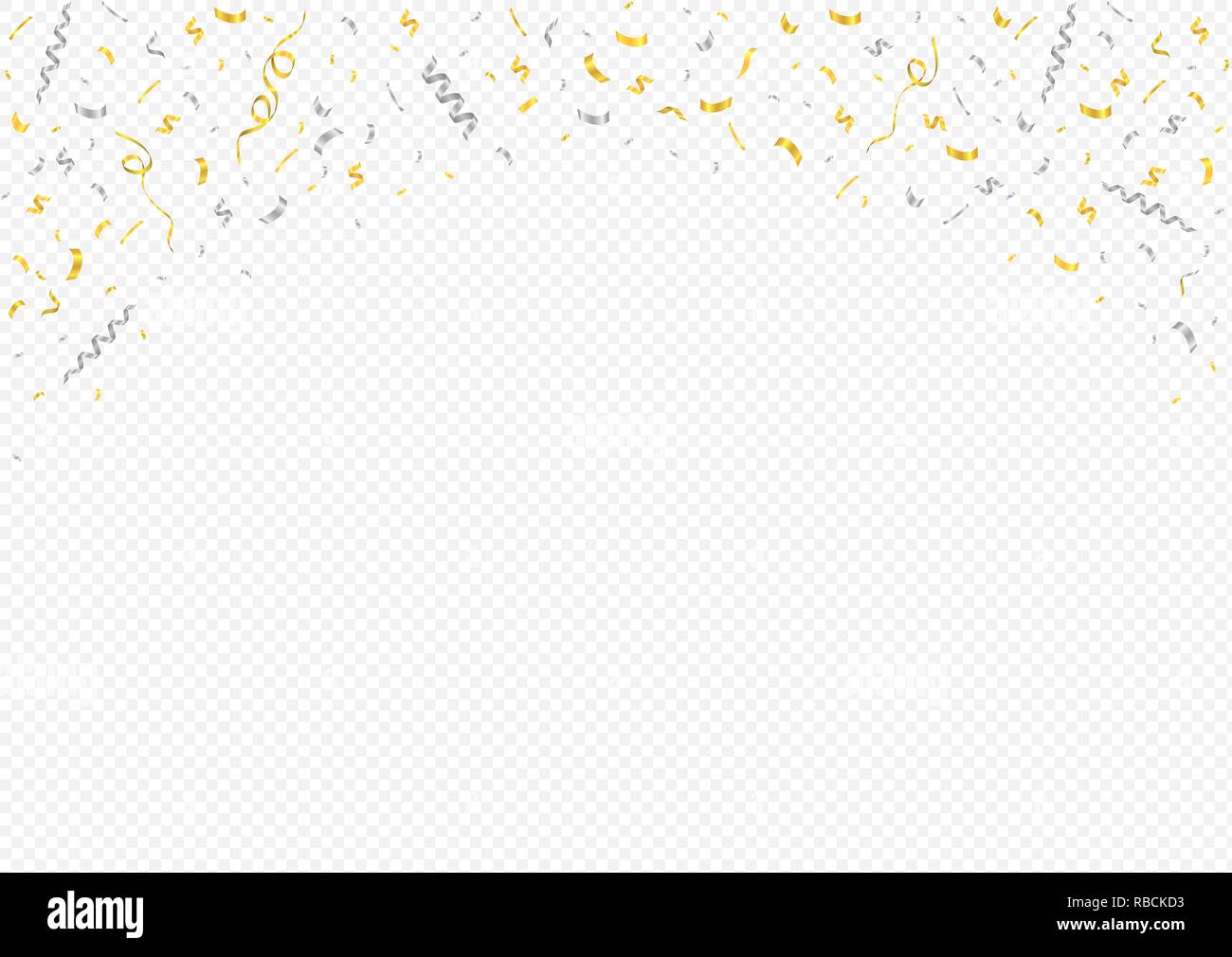 Abstract background with many falling tiny silver and golden confetti ...