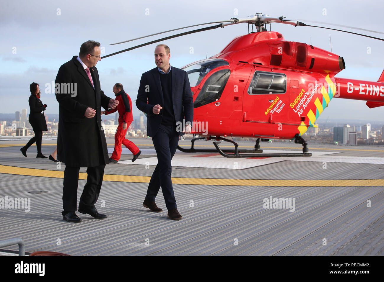 The Duke of Cambridge arrives for a visit to the Royal London Hospital for London's Air Ambulance 30th anniversary celebrations. Stock Photo