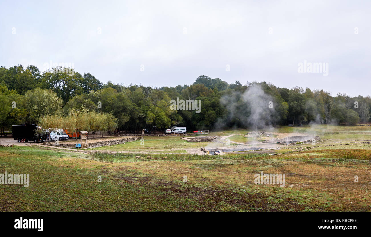 Natural Roman Baths Outdoors With Hot Steam And Thermal Water Old