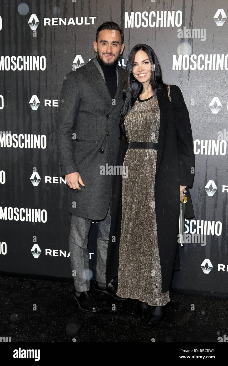 Rome, CinecittÃ  studios, Moschino fashion show. In the picture: Alberto Aquilani and Michela Quattrociocche Stock Photo