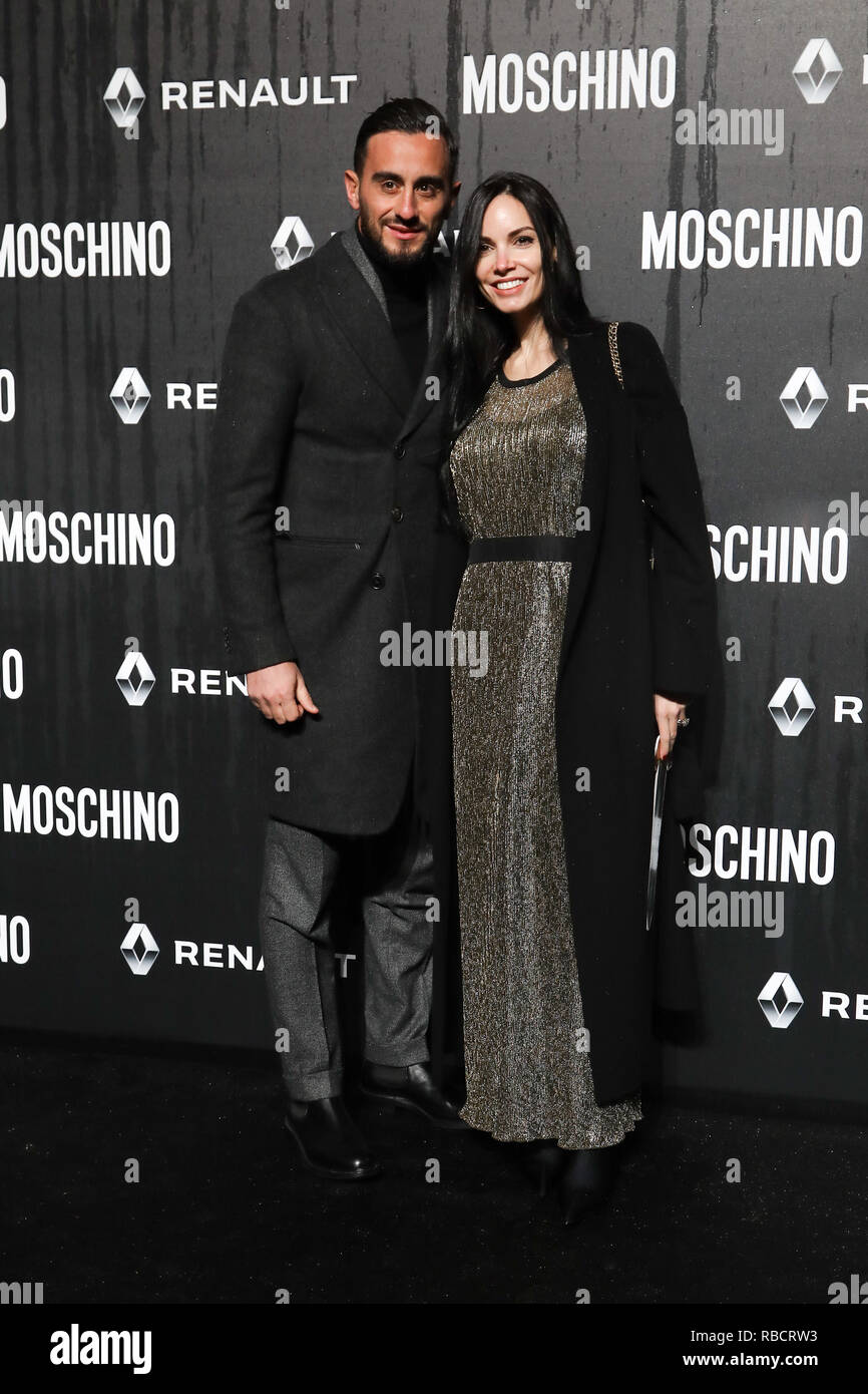 Rome, CinecittÃ  studios, Moschino fashion show. In the picture: Alberto Aquilani and Michela Quattrociocche Stock Photo