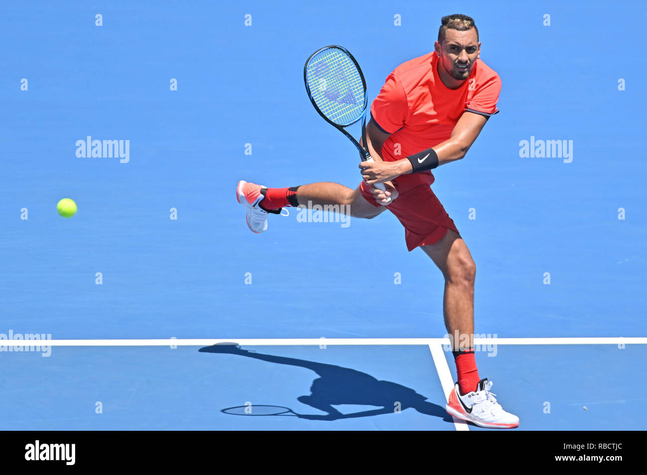 Melbourne, Australia. 9th Jan, 2019. Nick Kyrgios (AUS) in action against  Bernard Tomic (AUS) at the Kooyong Classic tennis tournament in Melbourne,  Australia. Tomic won 63 64. Sydney Low/Cal Sport Media/Alamy Live