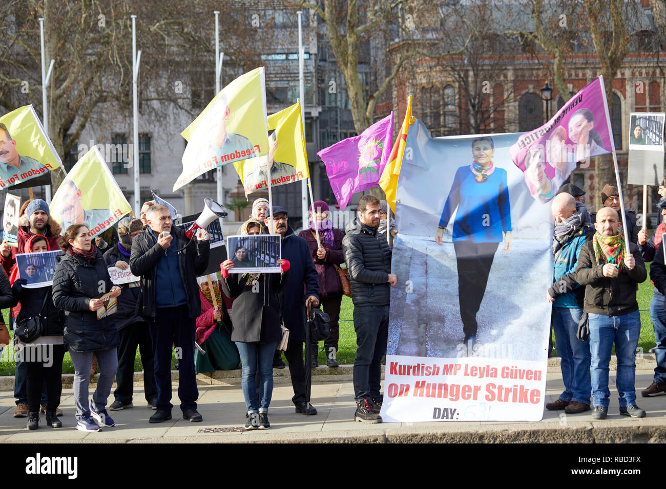 London, UK - January 9, 2019: Kurdish Protestors outside Parliament in support of MP Leyla Guven who has been on hunger strike since Nov 7 in support of Kurdish leader Abdullah Ocalan. Credit: Kevin J. Frost/Alamy Live News Stock Photo