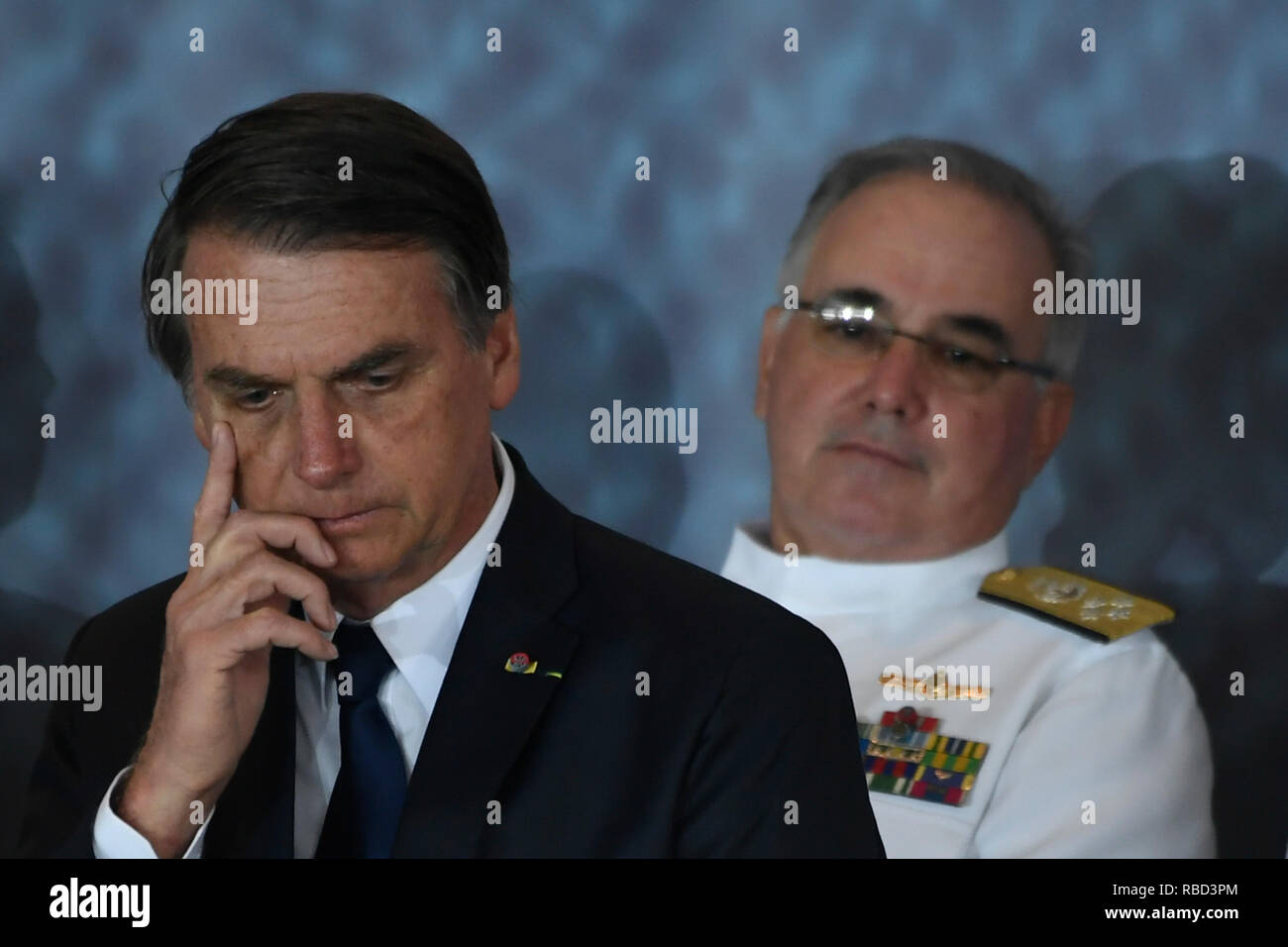 Brasilia, Brazil. 09th Jan, 2019. DF - Brasilia - 09/01/2019 - Possession of the General Commander of the Navy - Jair Bolsonaro, President of the Republic, during the inauguration this Tuesday, January 9, of Ilques Barbosa Junior as Commander General of the Navy in a ceremony held at the Clube Naval . Photo: Mateus Bonomi/AGIF Credit: AGIF/Alamy Live News Stock Photo